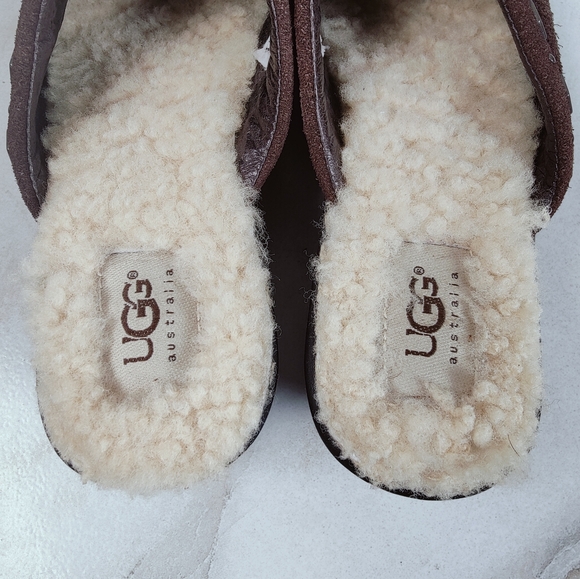 UGG Fiona Brown Suede Shearling Lined Slip On Clogs Mules, Sz 7 - Picture 6 of 10